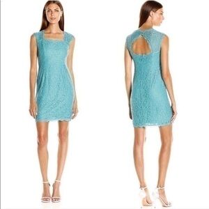 Adrianna Papell jade lace cap sleeve cut out back dress